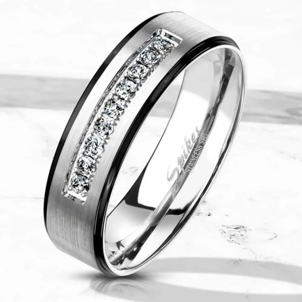 316L stainless steel black silver men.women hypoallergenic cz ring‎ size 9
